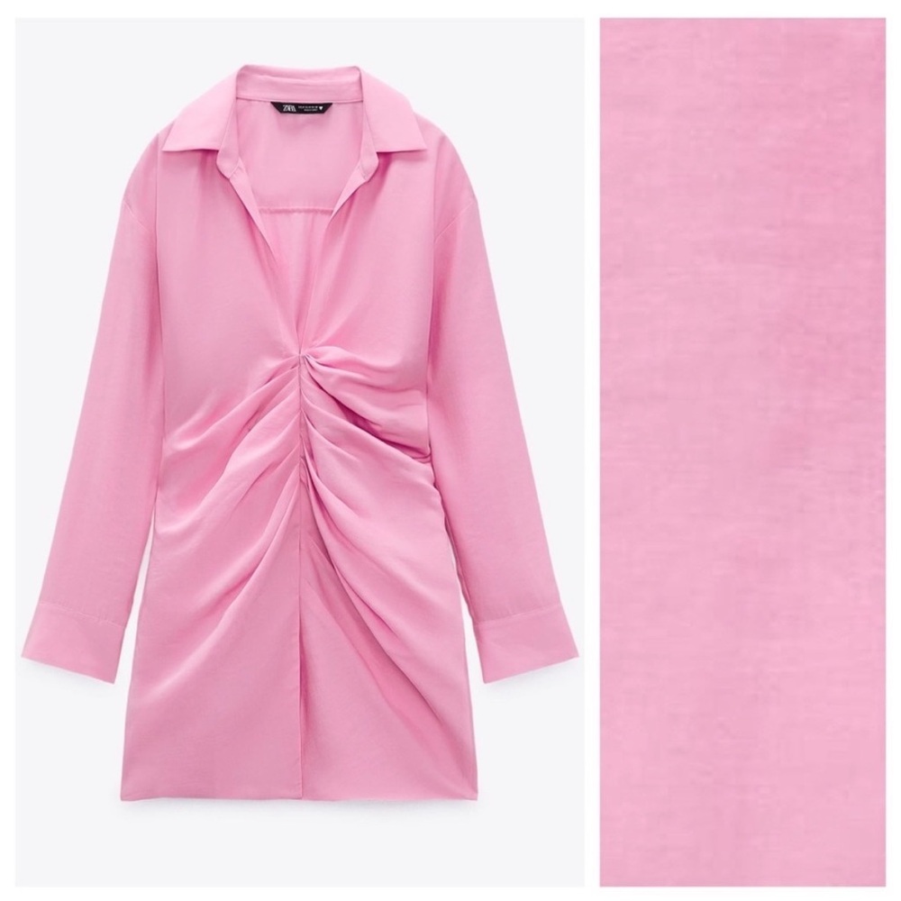 Zara Pink Ruched Long-Sleeve Blazer Dress